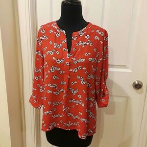 Dalia Red Floral Printed Blouse NWT
